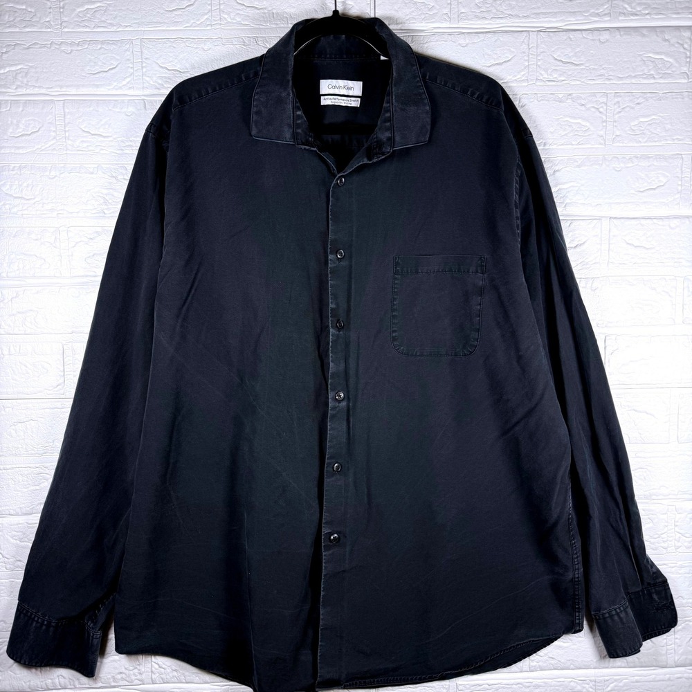 Calvin Klein Button Down Mens XL Black Active Performance Stretch Long Sleeve
